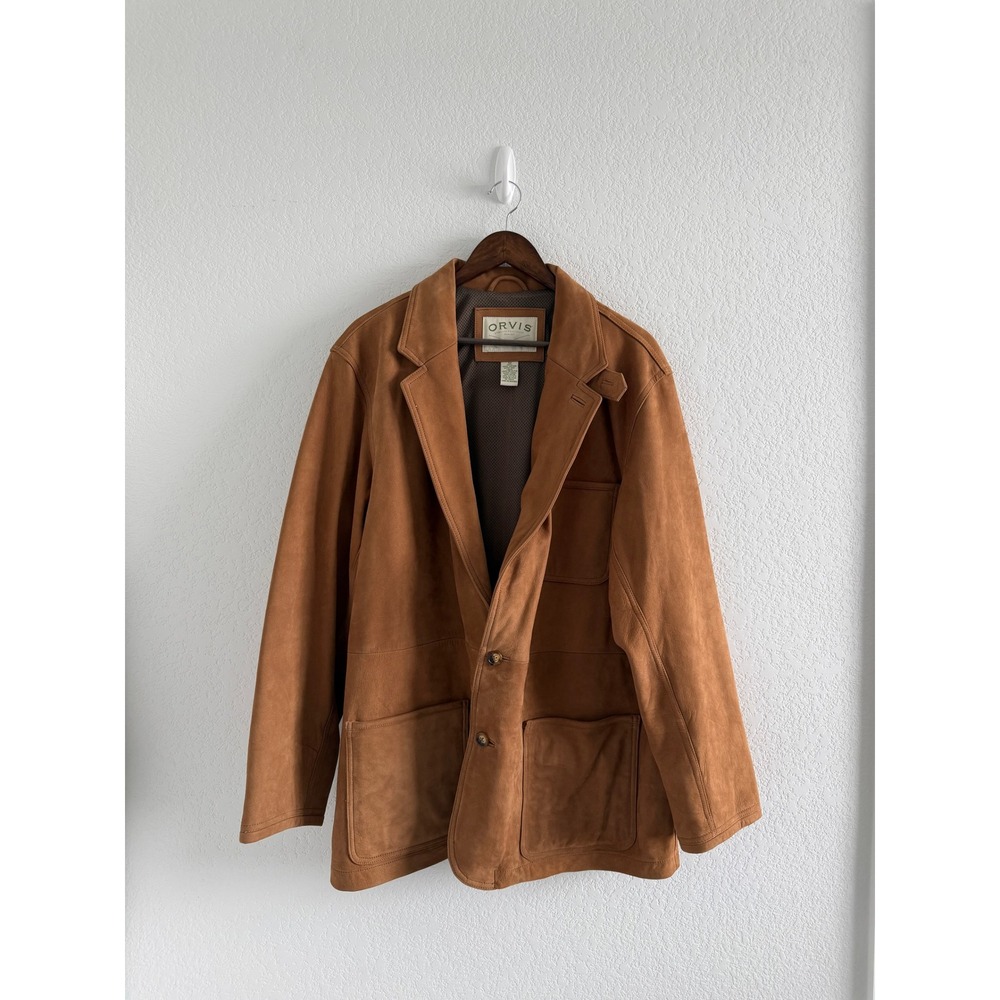 Orvis Sport Coat Hunting Suede Jacket Size L 38 Brown Regular Reinforced Patches